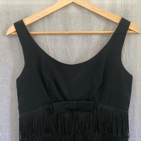 Vintage Black Fringe Cocktail Dress with Bow XS/S - Picture 3 of 9